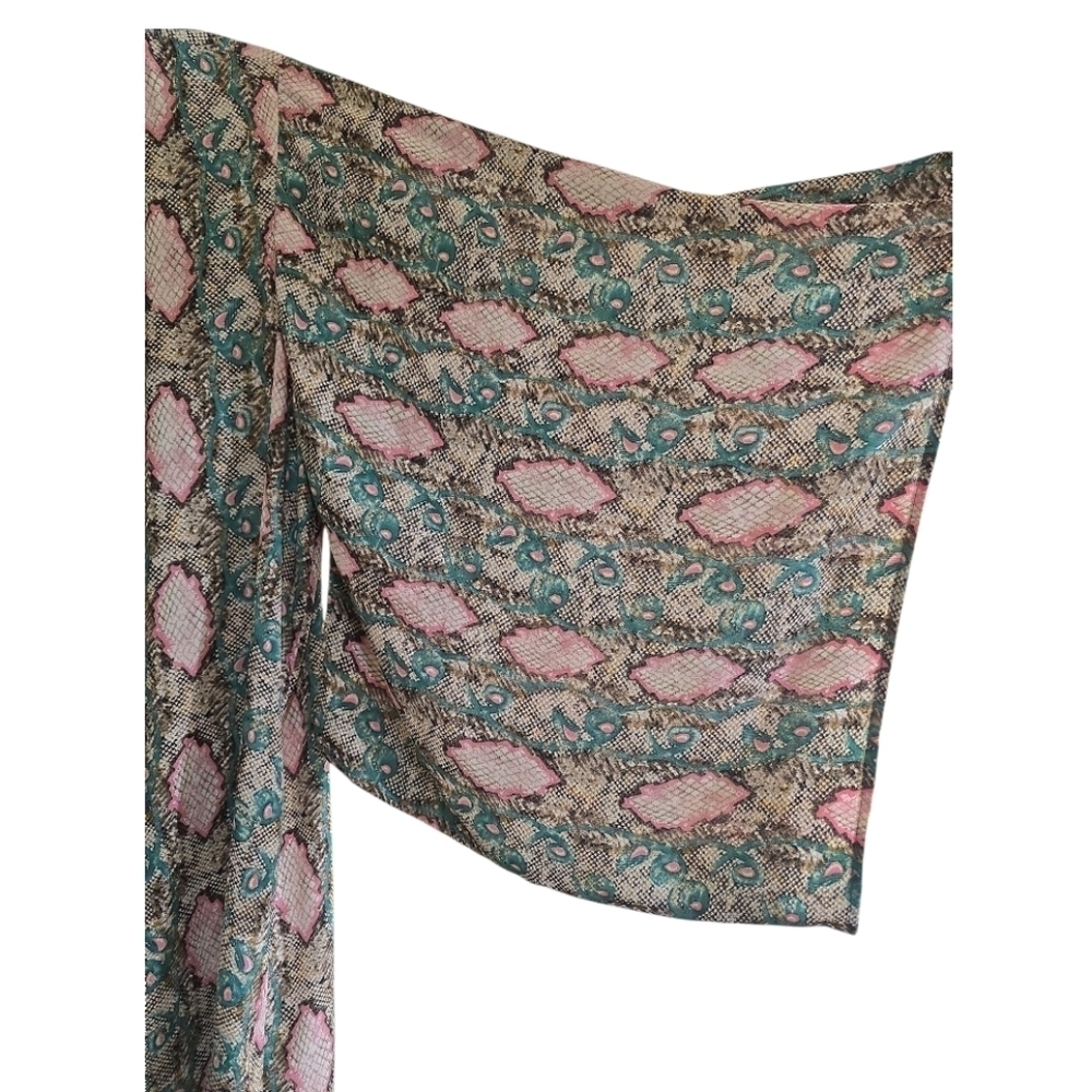 Buddy Love Boho Pastel Python Print Kimono Topper Medium Pink Green Wide Sleeves - Picture 2 of 6